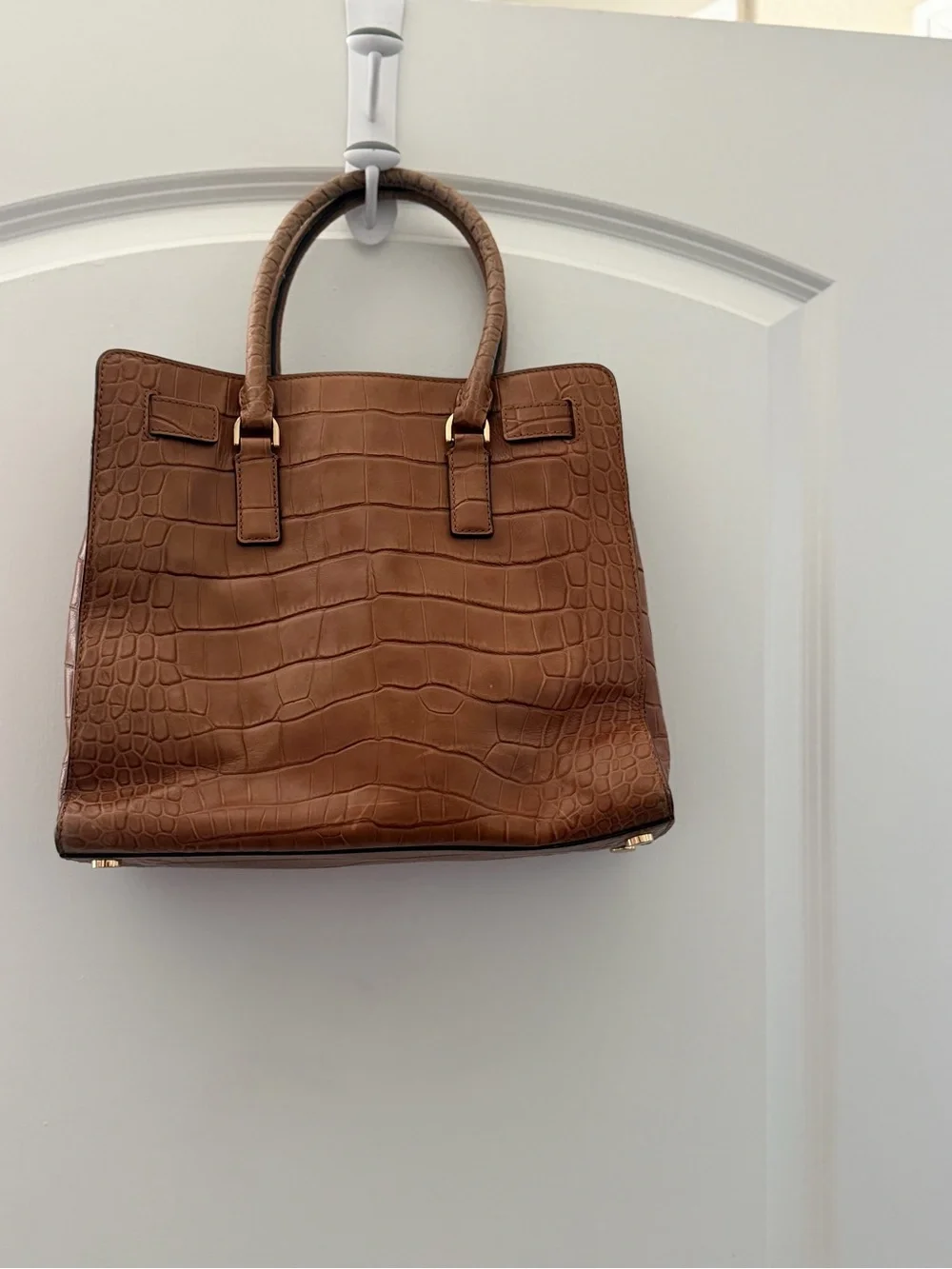 Authentic Michael Kors Blake Cognac Croc-Embossed Leather Satchel